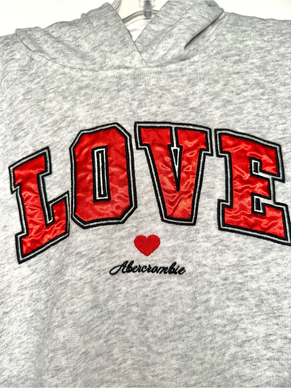 Abercrombie Kids Girls LOVE Grey & Red Hoodie Sweatshirt - Size 11/12